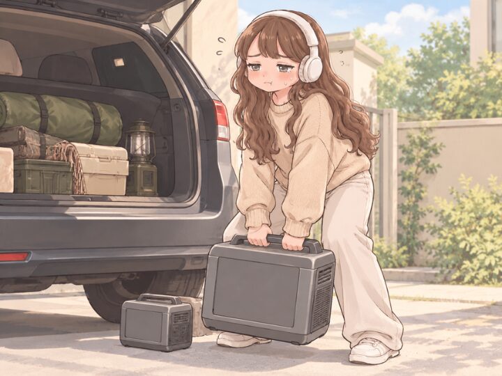 ポータブル電源が重くて苦労しているYちゃん