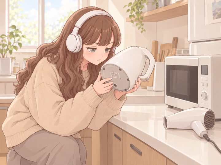 家電のワット数を確認するYちゃん
