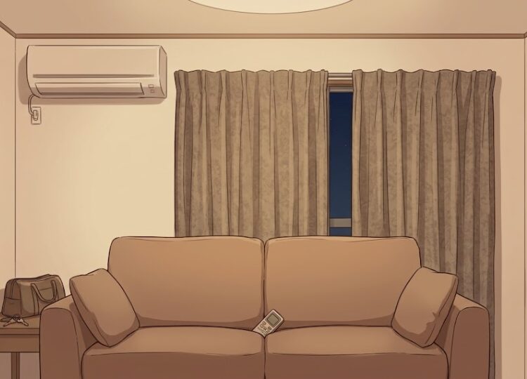 夏の夜、帰宅直後の薄暗いリビング